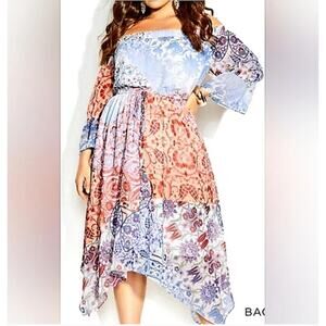 City Chic Cassia Off the Shoulder floral boho Dress plus size M 18 new Patchwork